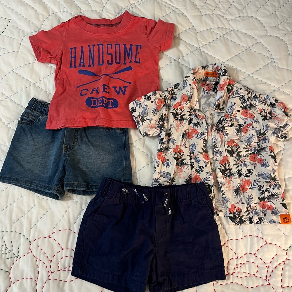 Kids' Red Graphic Tee and Floral Shirt Set